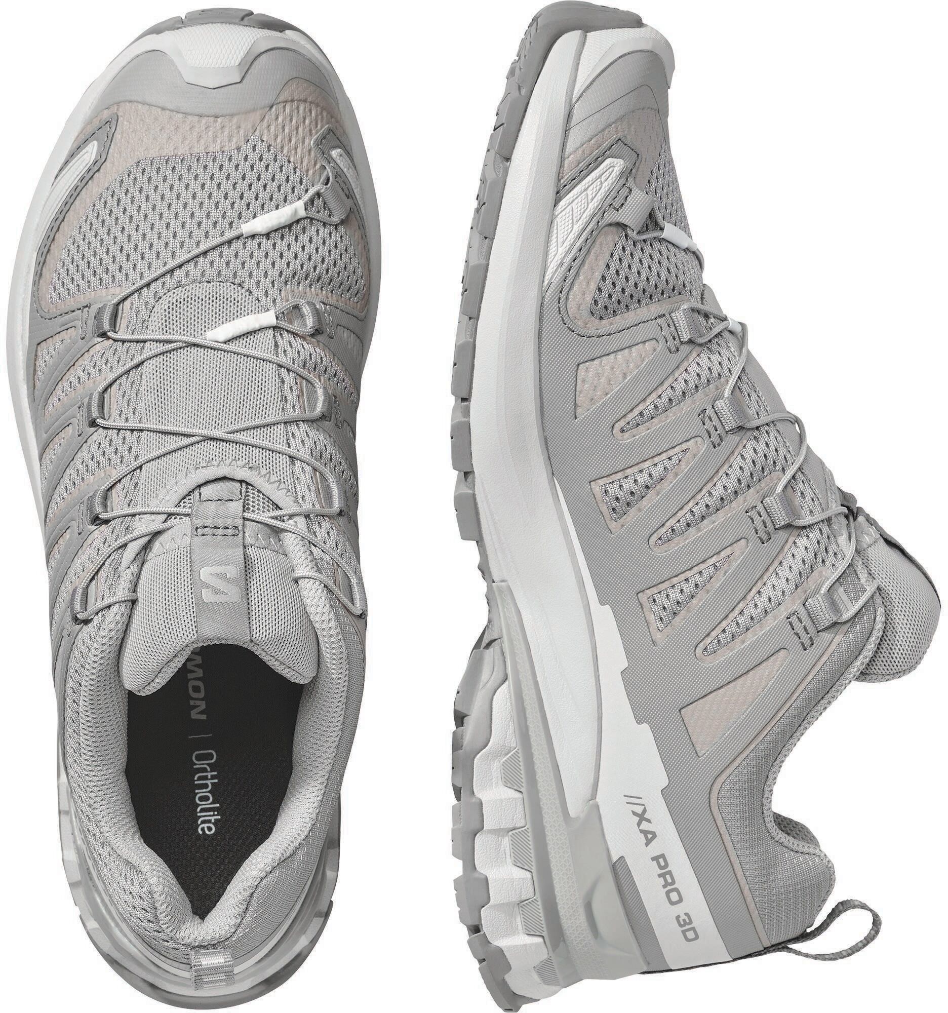 Trailrunningschuh SALOMON "XA PRO 3D V9 W", Damen, Gr. 40,5, grau (cloudburst, paloma, lunar rock), Synthetik, Textil, Schuhe Trailrunningschuh, für mehr Grip cloudburst, paloma, lunar rock 40,5