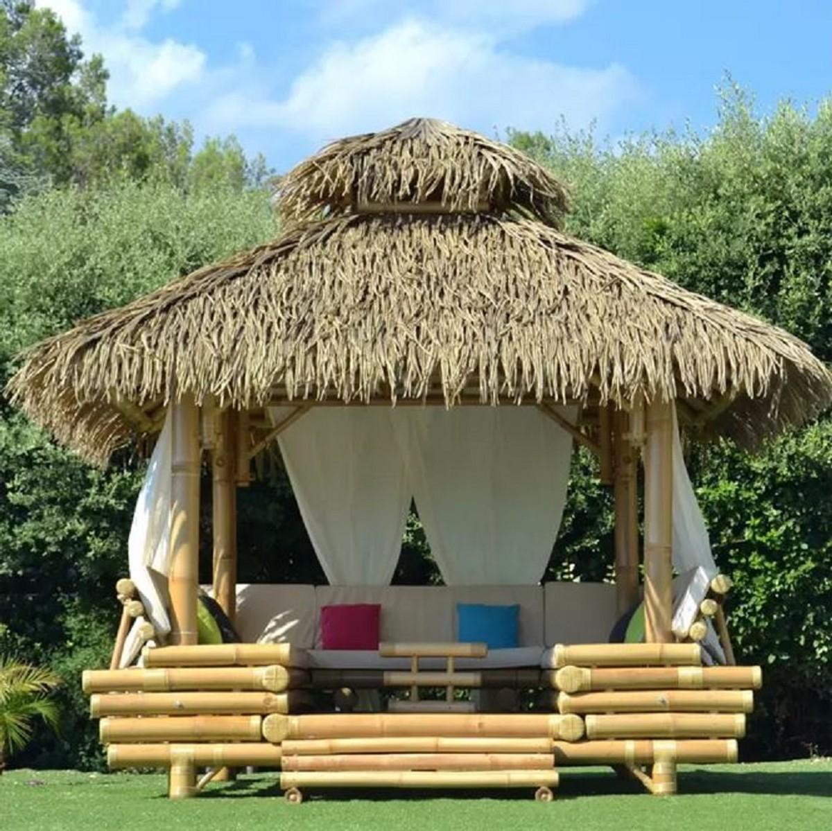 Casa Padrino Luxus Gartenhaus Naturfarben 400 x 400 x H. 350 cm - Wetterbeständiges Bambus Garten Haus - Bambus Pool Haus - Bambus Outdoor Haus - Luxus Bambus Gartenhäuser