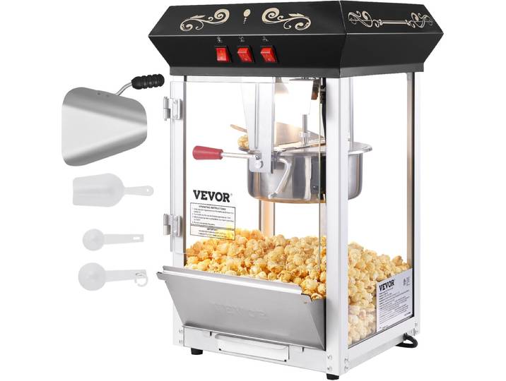 VEVOR Popcornmachine Maker Popcornmachine Popcornmachine Cinema 850W 8oz Zwart