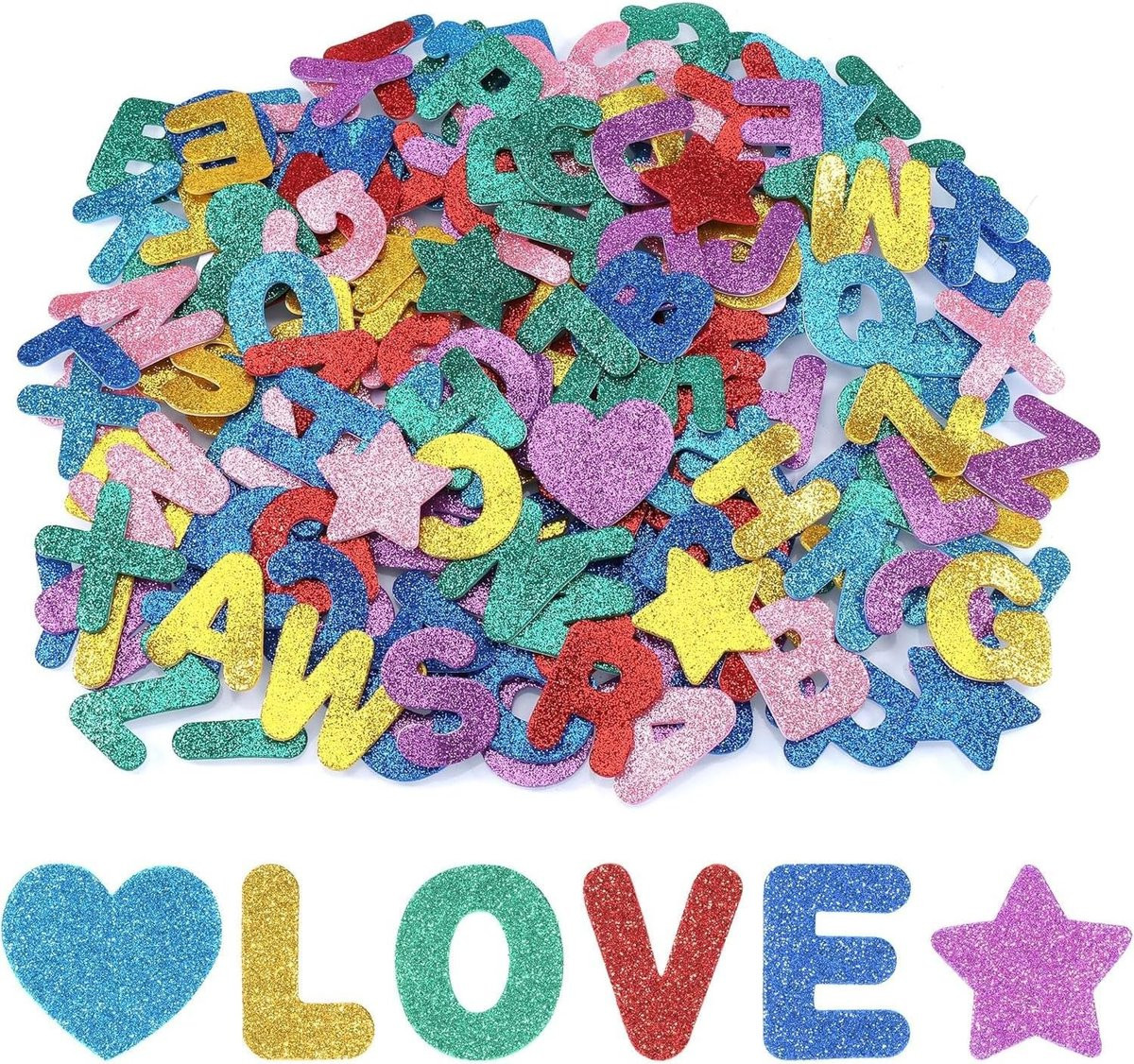 Grote zelfklevende glitter letterstickers van schuim voor creatieve DIY-projecten