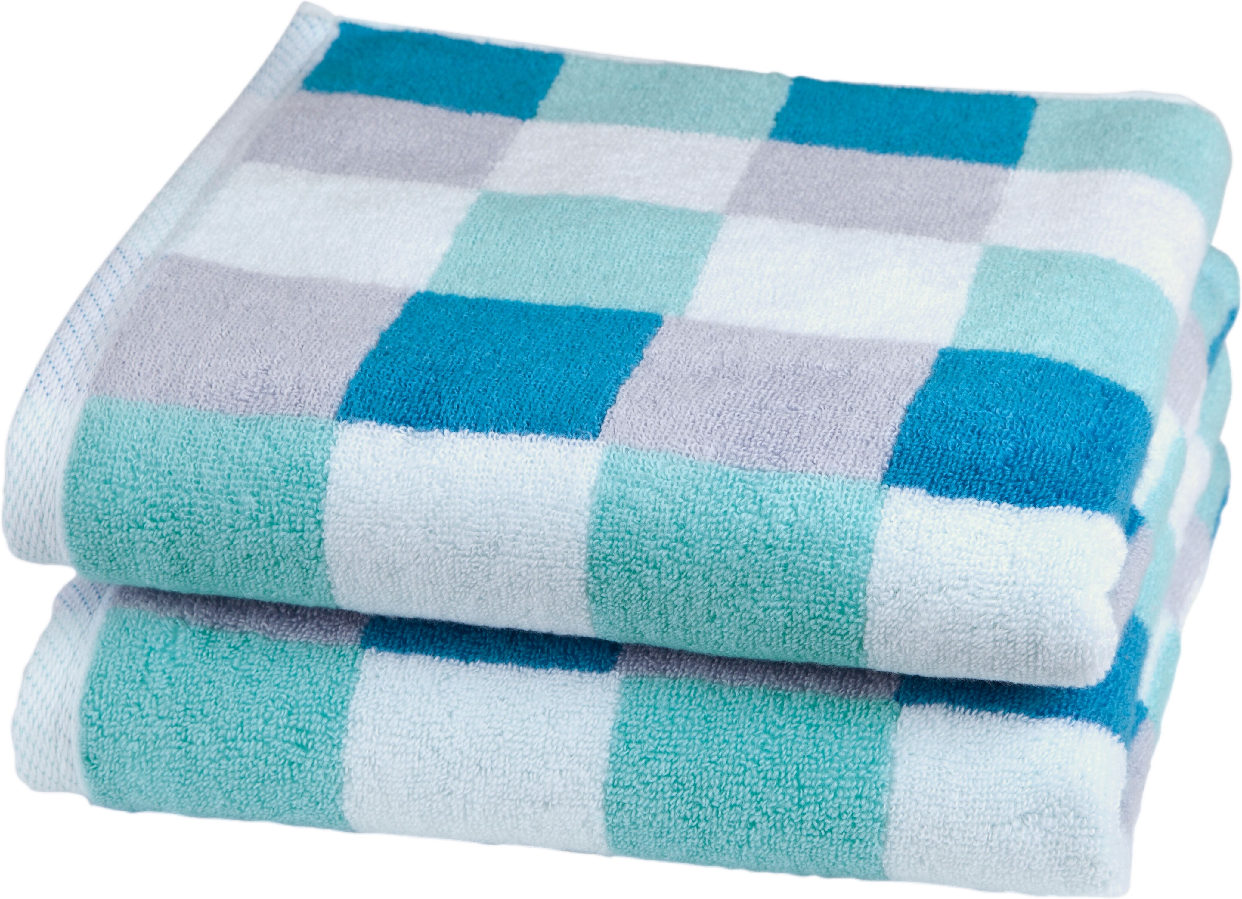 Handtücher ROSS "Würfelfond", blau (petrol, lagune, chrom, weiß), B:50cm L:100cm, Frottier, Baumwolle, Handtücher, Handtücher, 100% Baumwolle petrol, lagune, chrom, weiß B/L: 50cmx100cm, 2 Stk., Frottier