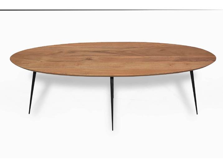 TPFLiving Couchtisch 150x60 cm Platte Akazie, Beine Metall Platte natur, Beine schwarz