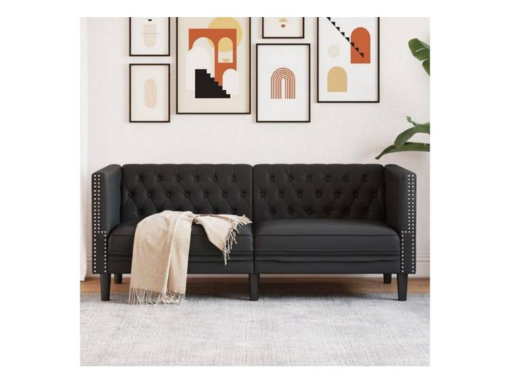 LuxusKollektion Chesterfield-Sofa Sofa Chesterfield Polstersofa Kunstleder Schwarz 2-Sitzer