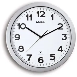 MAUL Wanduhr MAULstep Ø 35 x 5 cm funkgesteuert Kunststoff 1 x AA (1.5 V) silber
