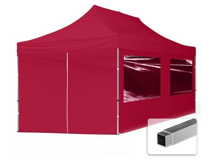 TOOLPORT 3x6 m Tonnelle pliante Alu\, PES 700\, côtés panoramiques\, rouge
