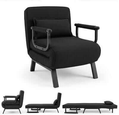 Costway Folding 6 Position Convertible Sleeper Bed Armchair Lounge Couch with Pillow-Black