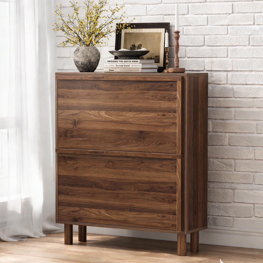 George Oliver 16 Pair Shoe Storage Cabinet Brown Wood 16