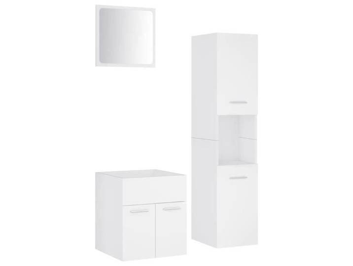 Meuble de salle de bain - Blanc - Aggloméré - Contemporain - Miroir inclus - Montage facile