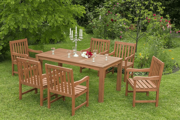 MERXXHANDELS Santos Set 7tlg 6 Sessel Tisch 170x90cm Eukalyptus 09223683