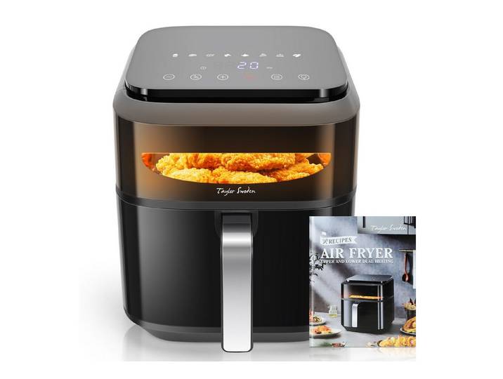 Taylor Swoden Heißluftfritteuse 6,5L, 1800W, Duale Gartechnik, 8 Kochfunktionen, Vollmetall-Einlage, Mit Sichtfenster, 1800 W, Gleichmäßiges Kochen, kein Wenden erforderlich, Schnelles Kochen