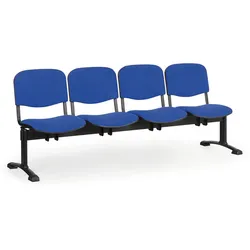 Gepolsterte Wartezimmerbank, Traversenbank VIVA, 4-sitzer, blau, schwarze Füße