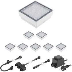 ledscom.de LED Pflaster-Stein Gorgon Boden-Einbauleuchte für außen, 15x15cm, 12V, kalt-weiß 8er Set