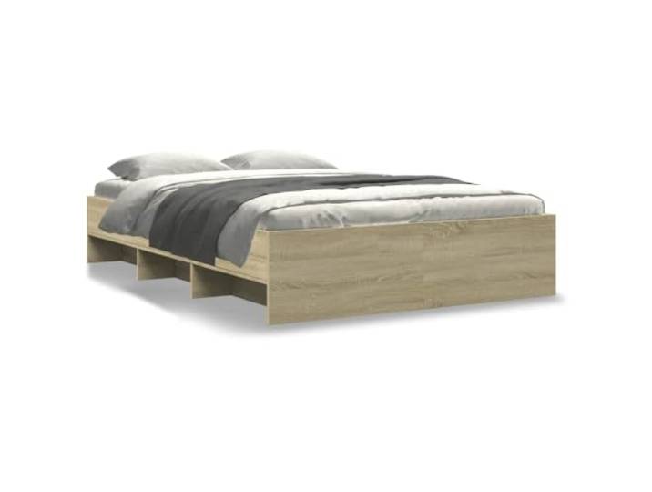 PUGYNBK Bettrahmen ohne Matratze Sonoma Eiche 140 x 190 cm Lattenrost im Lieferumfang enthalten, offene Fächer, robustes Konstruktionsholz für Schlafzimmer