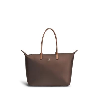 Handtasche TOMMY HILFIGER "POPETTE MAXI TOTE", Damen, Gr. B/H/T: 58cm x 36cm x 21cm, dunkelbraun, Leder, Nylon, Taschen Handtasche, Damen Schultertasche mit TH-Logoemblem
