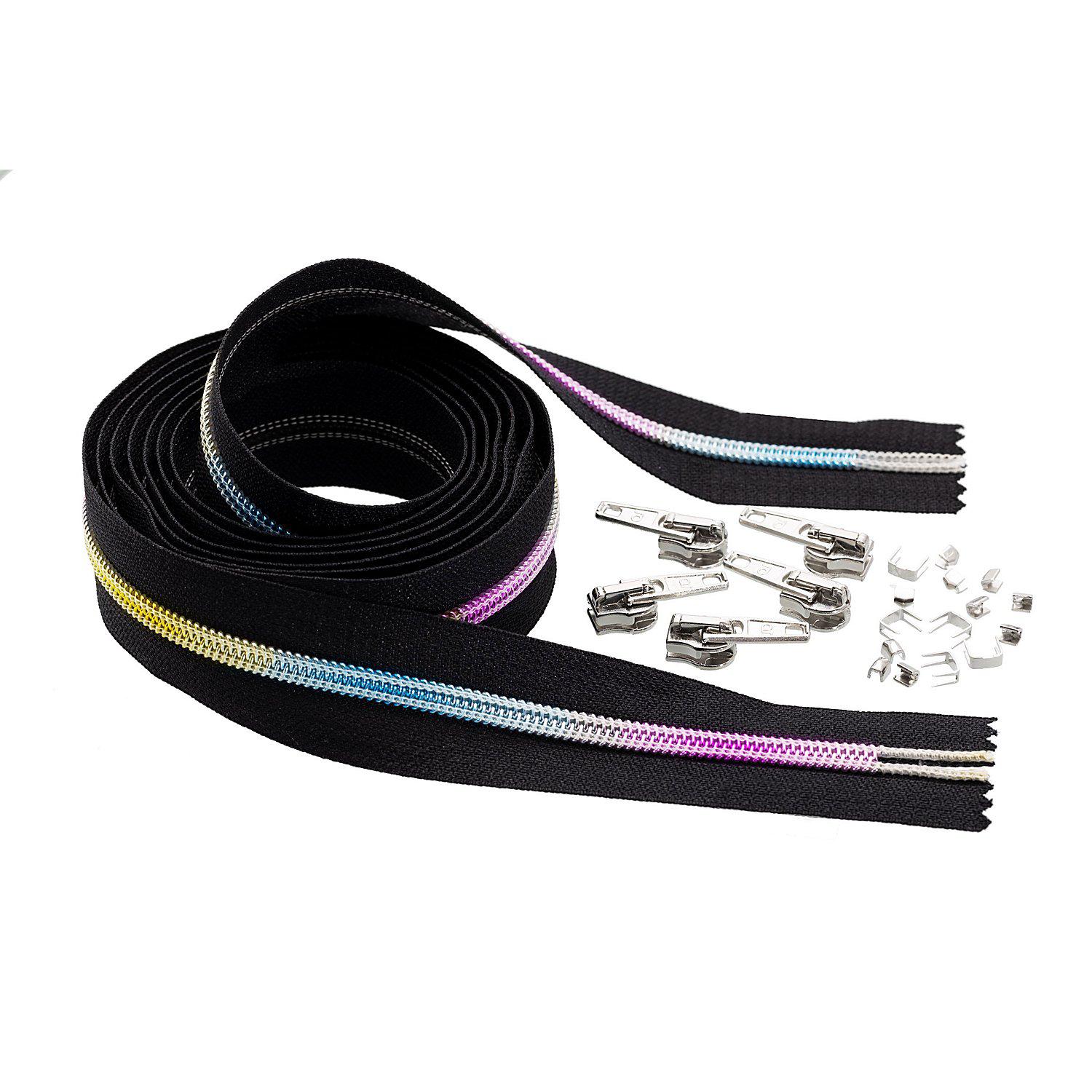 buttinette Endlosreißverschluss "Regenbogen" im Set, Spirale: 6,5 mm, 2 m, schwarz