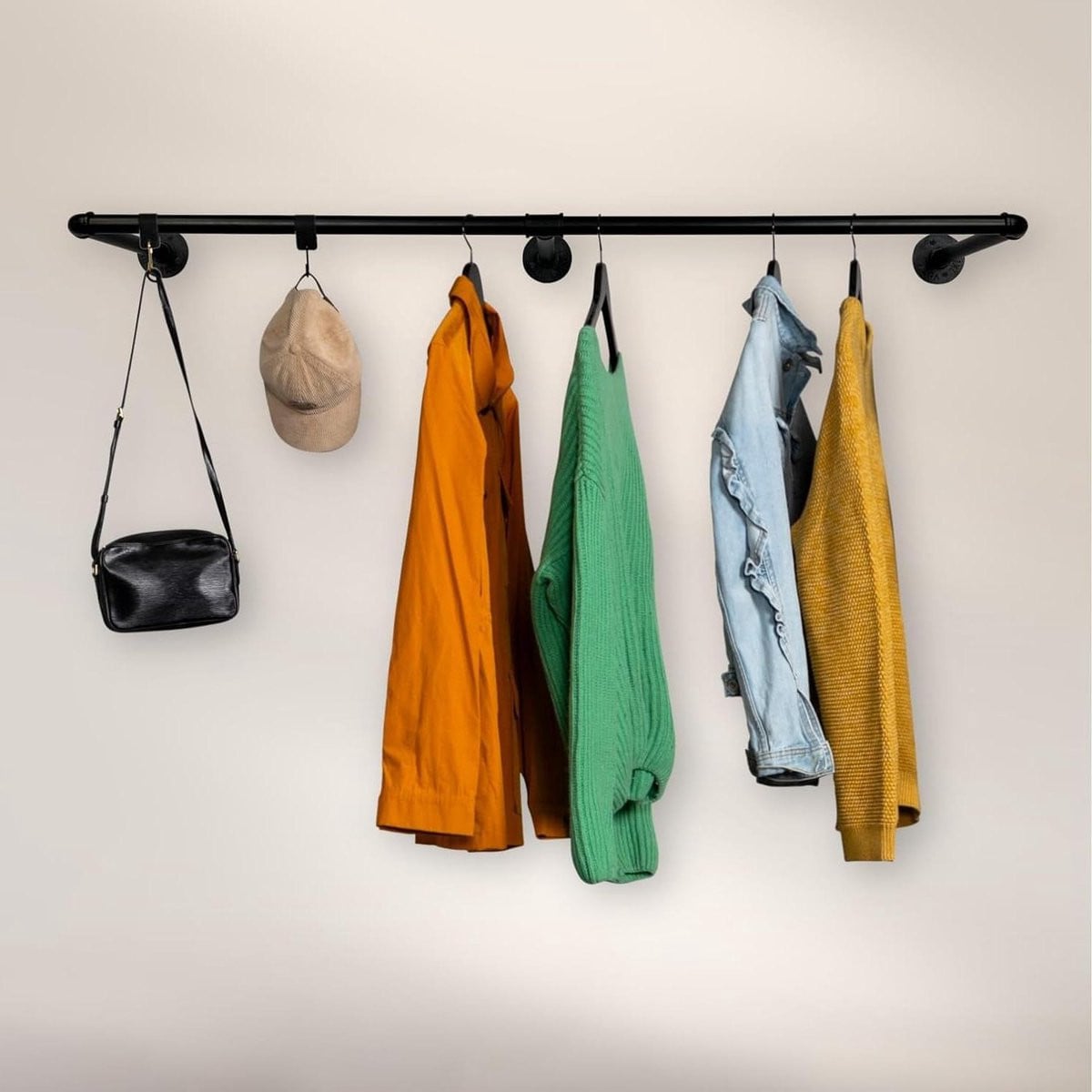 Industriële wandgarderobe kledingstang zwart - 85 cm
