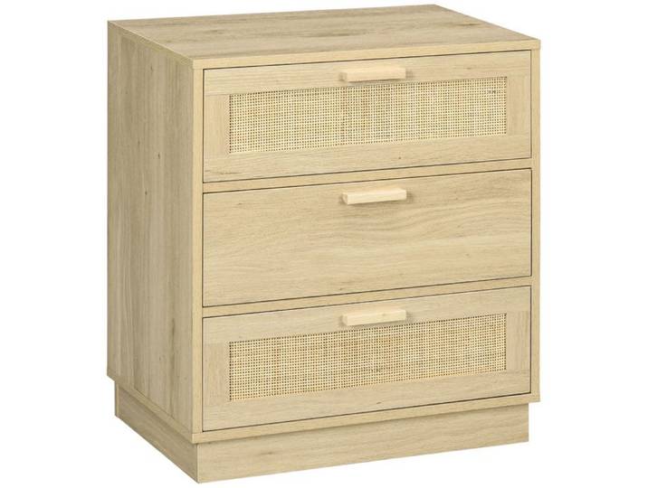 Commode design bohème en rotin - HOMCOM - 3 tiroirs - meuble de rangement - bois naturel