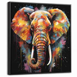 LEINWAND Bilder mit Rahmen - Elefant - Graffiti - Schwarz - Tiere - Farben - 50x50