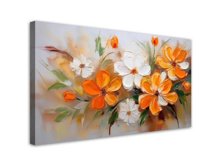 Feeby Wandbild weiße und orangefarbene wildblumen, Orange, Floral, Rechteckig, 100x50 cm, Bilder & Rahmen, Bilder, Leinwandbilder