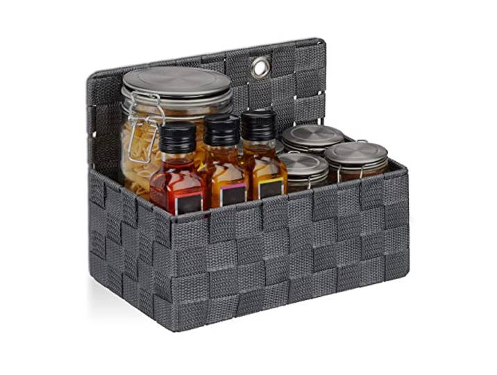 Relaxdays Corbeille de Rangement à Suspendre\, Organiseur de Salle de Bain\, Couloir\, à accrocher 20x25x16\,5 cm\, Gris