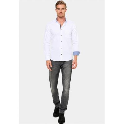 Langarmhemd RUSTY NEAL, Herren, Gr. S, EURO-Größen, weiß, 97% Baumwolle, 3% Elasthan, unifarben, Hemden, im trendigen Kontrast-Design