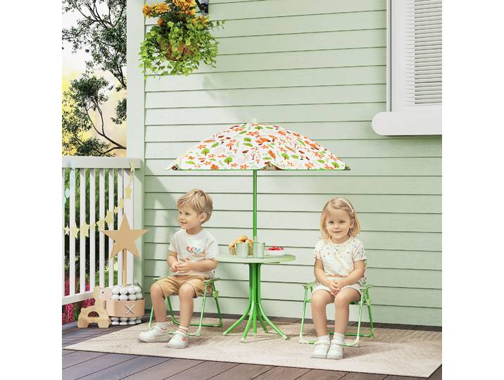 AIYAPLAY Salon Jardin Enfant 4 Pièces avec Parasol Réglable