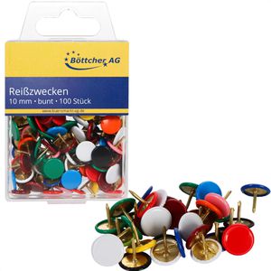Böttcher-AG Reißzwecken, farbig sortiert, 10 mm Kopfdurchmesser, 100 Stück