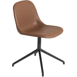 Muuto Fiber Side Chair, swivel base, easy leder cognac / schwarz