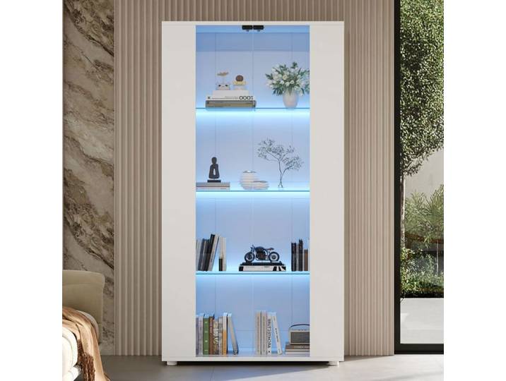 Vitrine 80x36x150 5 cm avec LED Réglable 2 Portes Vitrées et 4 Étagères - Blanc