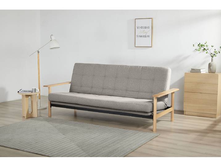 Schlafsofa Grau Flachgewebe Haru 224 x 95 x 95cm mit Schlaffunktion Natur
