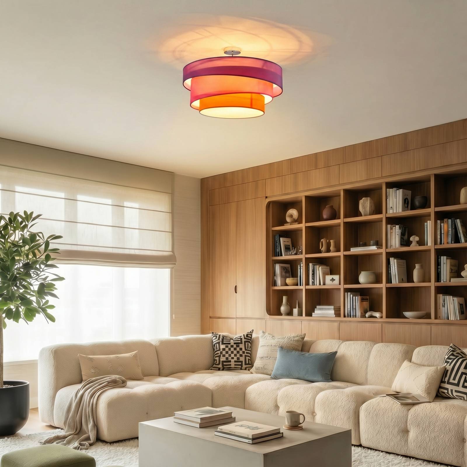 Ceiling Light Melia Lindby, dimmable, Violet / pink / rose, Living / Dining Room, Textile / fabric / silk, Modern, Ceiling Light