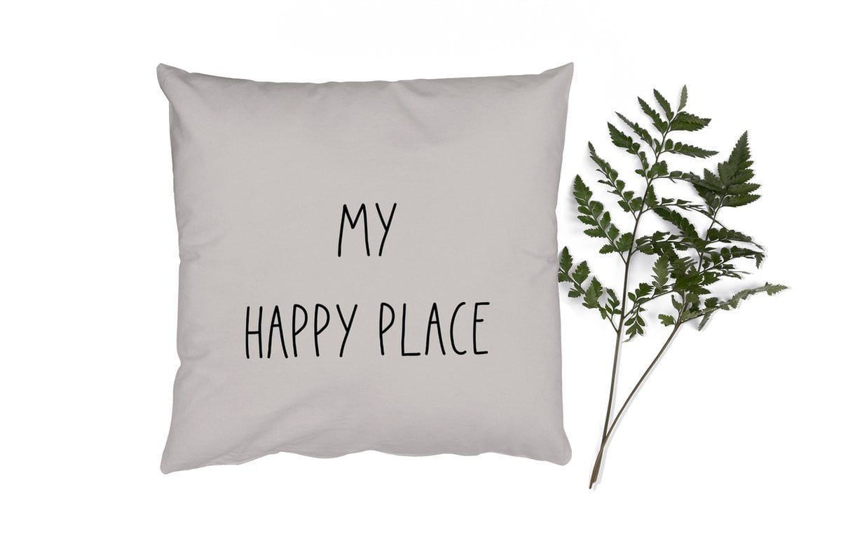 Sierkussen My happy place met tekst en quotes, 45 x 45 cm