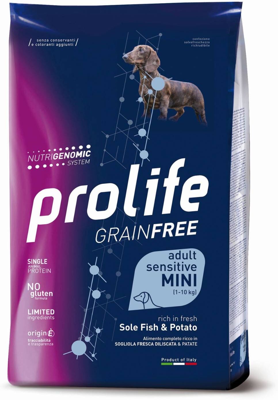 Prolife® Grain Free Sensitive Adult Mini Sole Pesce e Patate per Cani 2Kg
