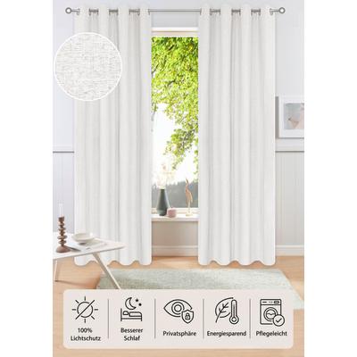 Verdunkelungsvorhang OTTO HOME "Onnika, 100% verdunkelnd", weiß (beige), B:140cm H:225cm, Polyester, Gardinen, Ösen-Aufhängung, pflegeleicht, uni, strukturiert, verdunkelnd