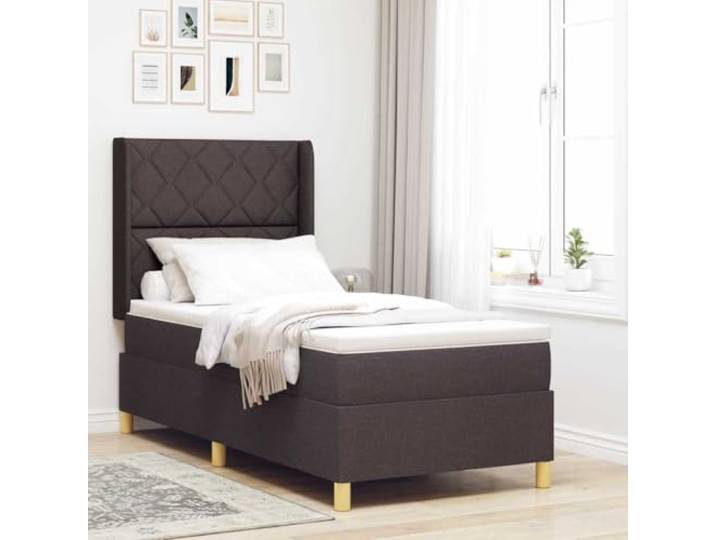 RJPLMFV Boxspringbett, Dunkelbraun, 100 x 200 cm, Stoff Verstellbares Kopfteil, mittlere Matratze, goldene Füße, Rahmen aus Holz