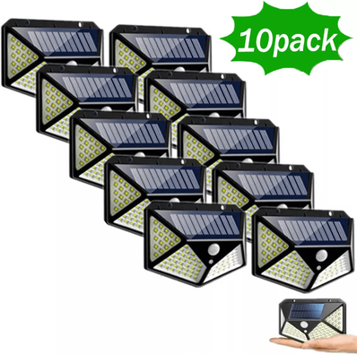 DynamicDeals Solar Power 100 LEDs Light PIR Motion Sensor Outdoor Security Lamp For Wall & Garden 10 Pcs
