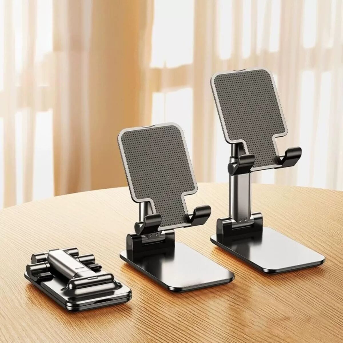 INF Support de bureau télescopique réglable pour téléphone et tablette - Pliable, multi-angles, antidérapant et portable Le noir