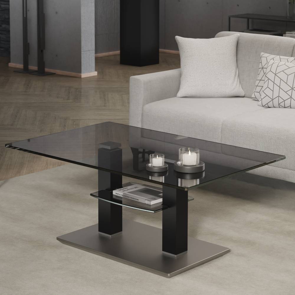 Pharao24.de Wohnzimmertisch Glastisch in modernem Design höhenverstellbar