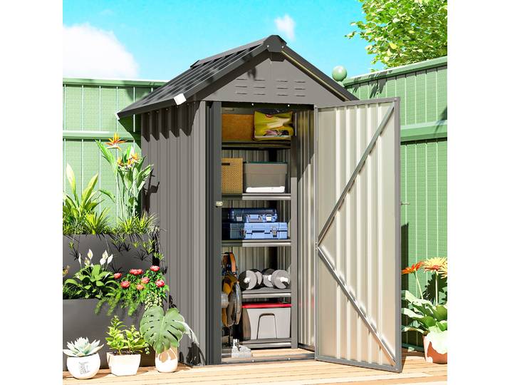 Outsunny Abri Métal 1,17m² Toit Pignon Verrou Ventilé 122x121x192cm