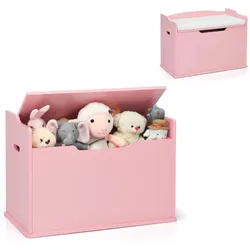 Costway COSTWAY Spielzeugkiste, 2 in 1 Spielzeugtruhe mit Deckel, Kissen & Tragegriffen 74x39x52cm Rosa