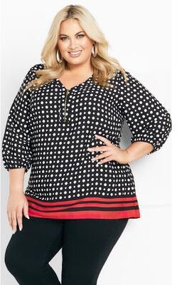 Plus Size Women's Malia Zip Border Top by Avenue in Black Red (Size 18)