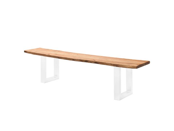 Massive Baumkanten-Sitzbank 180cm Braun/Akazie Braun U-Form Weiß