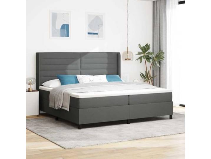 Polyester Boxspringrahmen mit Matratze Modernes Schlafzimmer Design Boxspringbett mit Matratze Dunkelgrau 200x200 cm Stoff Polsterbett mit verstellbarem Kopfteil und Lattenrost für Schlafzimmer
