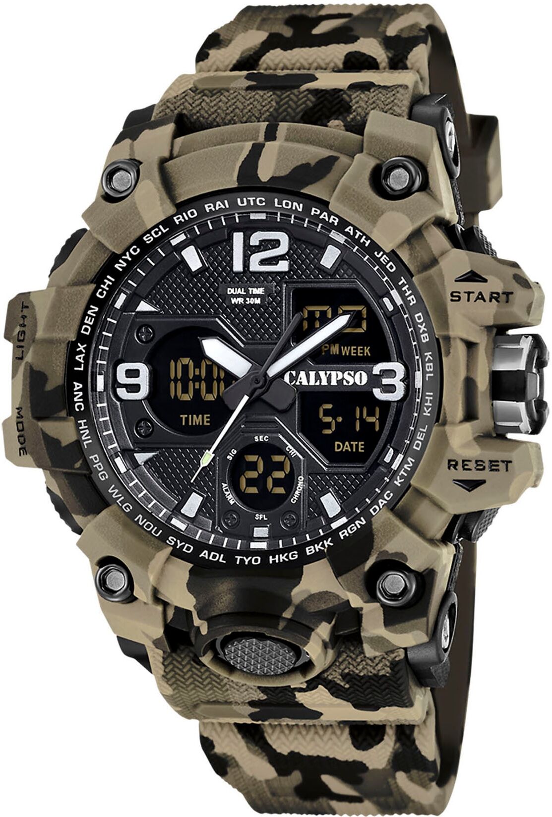 Chronograph CALYPSO WATCHES "X-Trem", schwarz (braun, schwarz), Armbanduhren, Herren, Chronograph, Quarzuhr, Armbanduhr, Herrenuhr, analog, digital, Tag, Monat