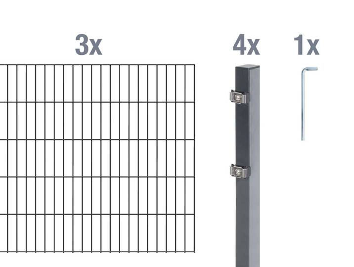 Doppelstabmattenzaun ALBERTS Grundset , grau (anthrazit), H:80cm, Stahl, Zaunelemente, Doppelstabmattenzaun, Höhe: 80-200 cm, Gesamtlänge: 4-30 m, zum Einbetonieren
