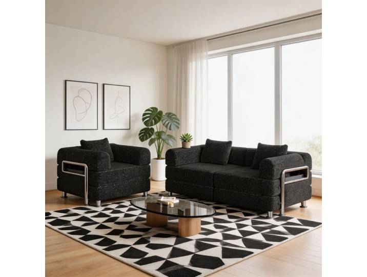 Canapé-lit - Modulaire 3 places chenille - Accoudoir rangement intégré - Structure métal triple - Convertible occasionnel