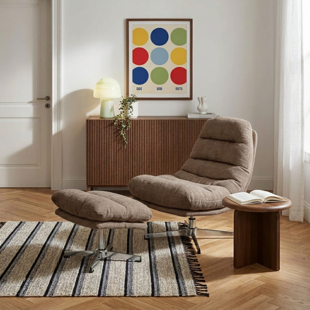Baita Fauteuil rotatif 1 place + repose-pieds tissu marron Marron 78x92x88cm