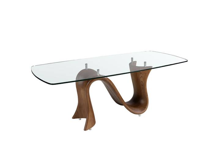 Angel Cerda Ovaler Esstisch in Fassform aus gehärtetem Glas und Nussbaum, Walnussfarben, Holz, Echtholz,Nussbaum, Mode, organische Form,Oval,Oval, C-Form, 220x75x100 cm, Esszimmer, Esstische