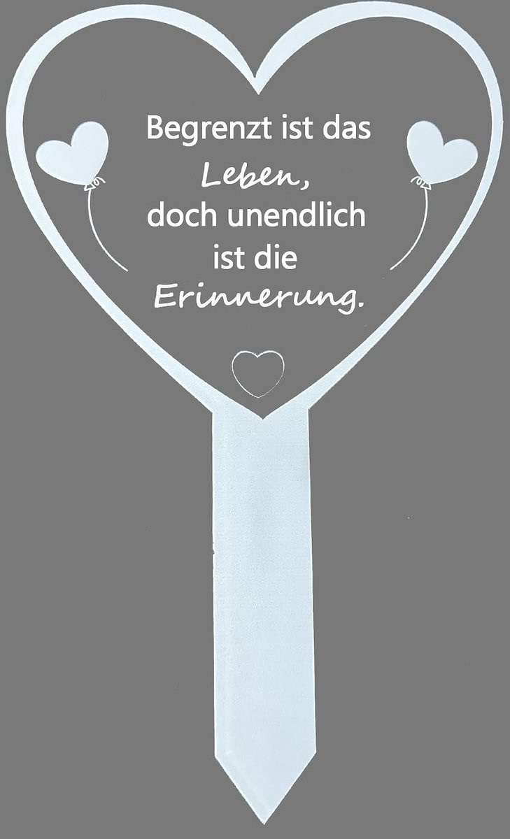 Weerbestendig hart met rouwspreuk Begrenzt ist das Leben doch unendlich ist die Erinnerung voor grafdecoratie, 16 x 26 cm