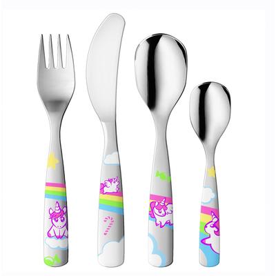 Kinderbesteck GNALI & ZANI "Kleine Einhörner", bunt (edelstahlfarben, bunt), 4 Stk., Edelstahl, Essbesteck-Sets, Made in Italy